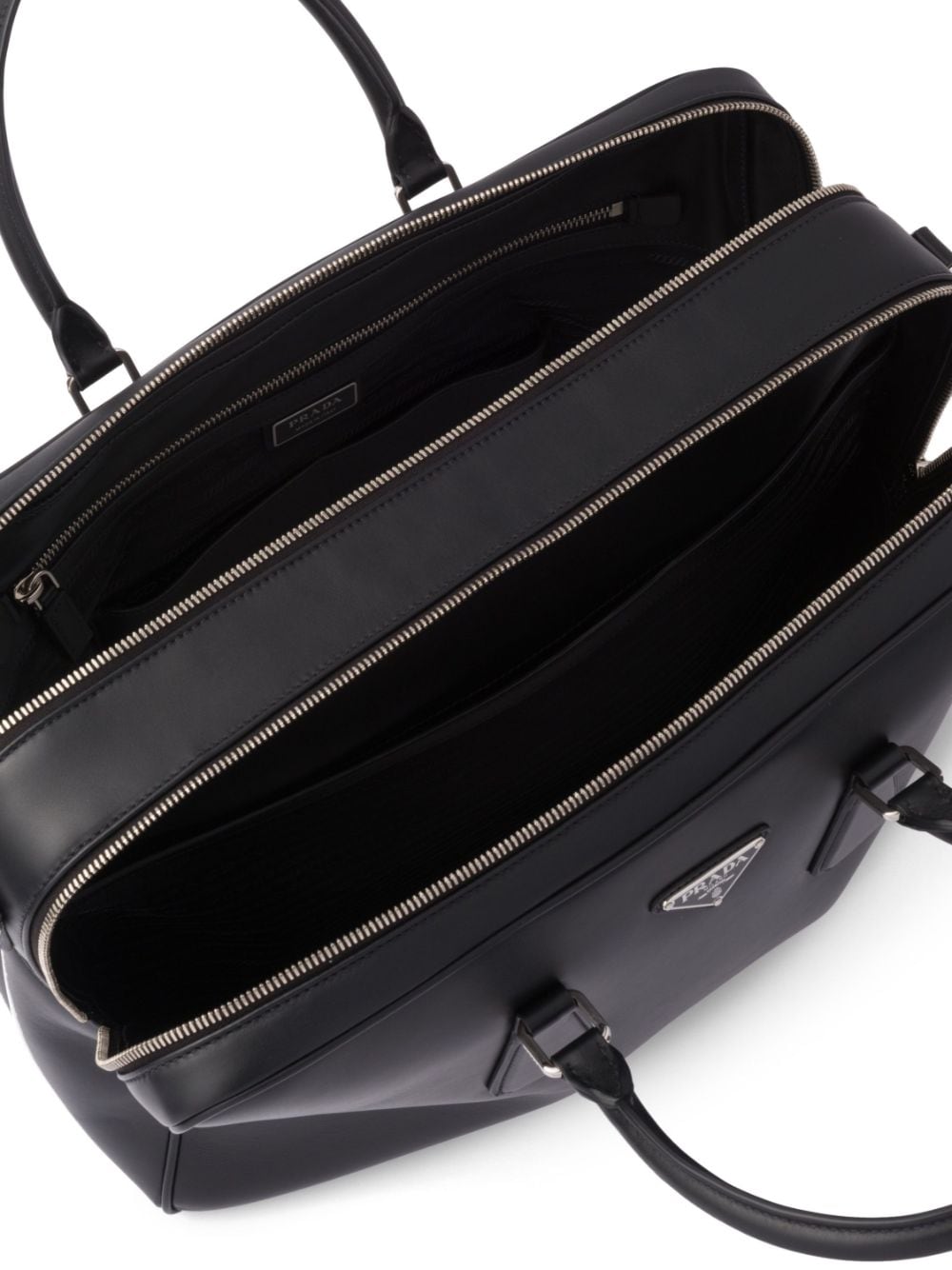 Pra*a triangle-logo saffiano leather briefcase