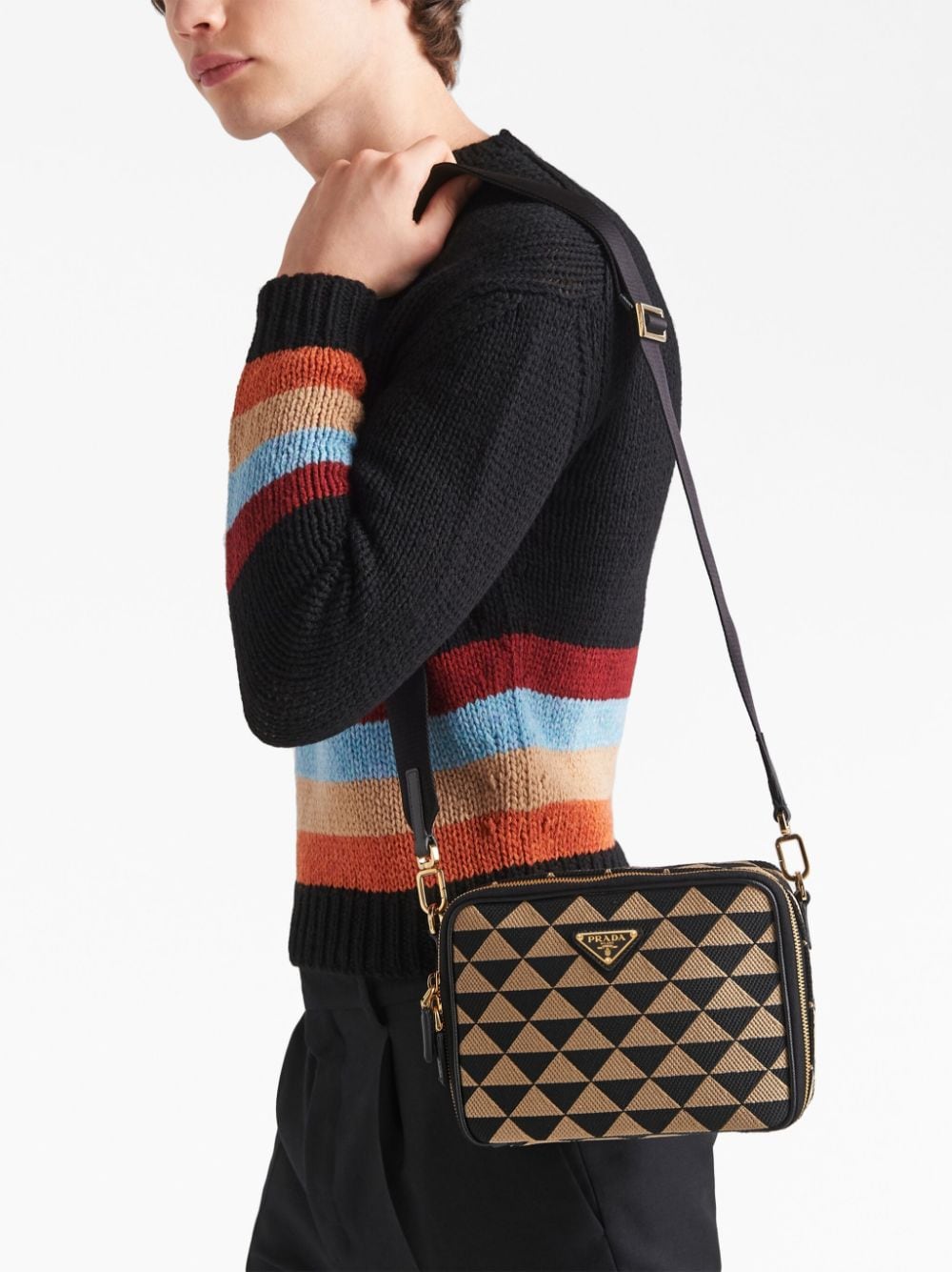 Pra*a symbole embroidered messenger bag