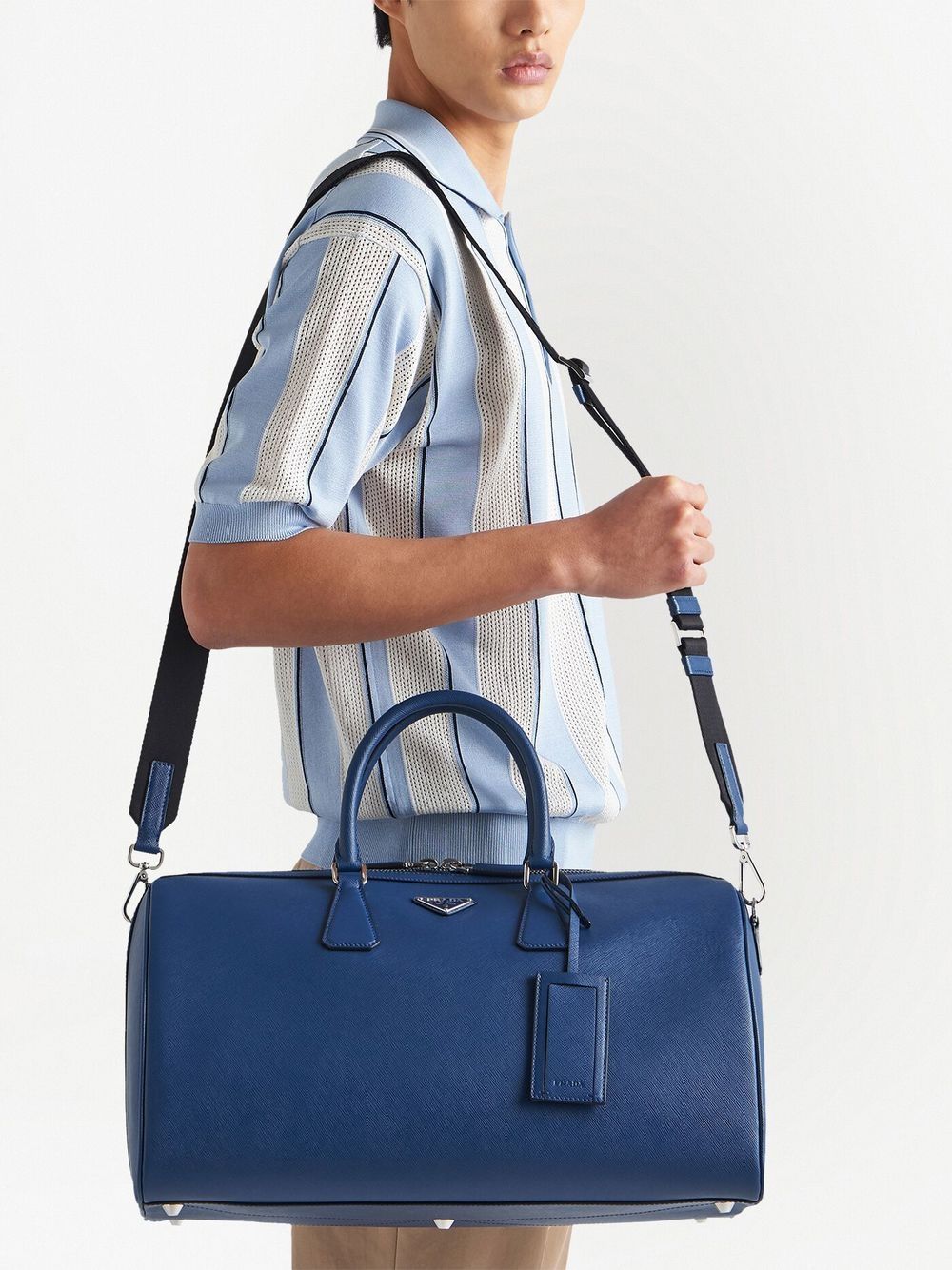 Pra*a leather logo-patch travel bag