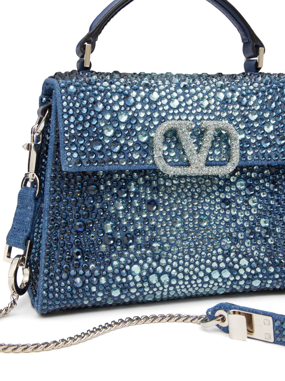 Valentino Garavani mini VSling rhinestone-embellished denim handbag