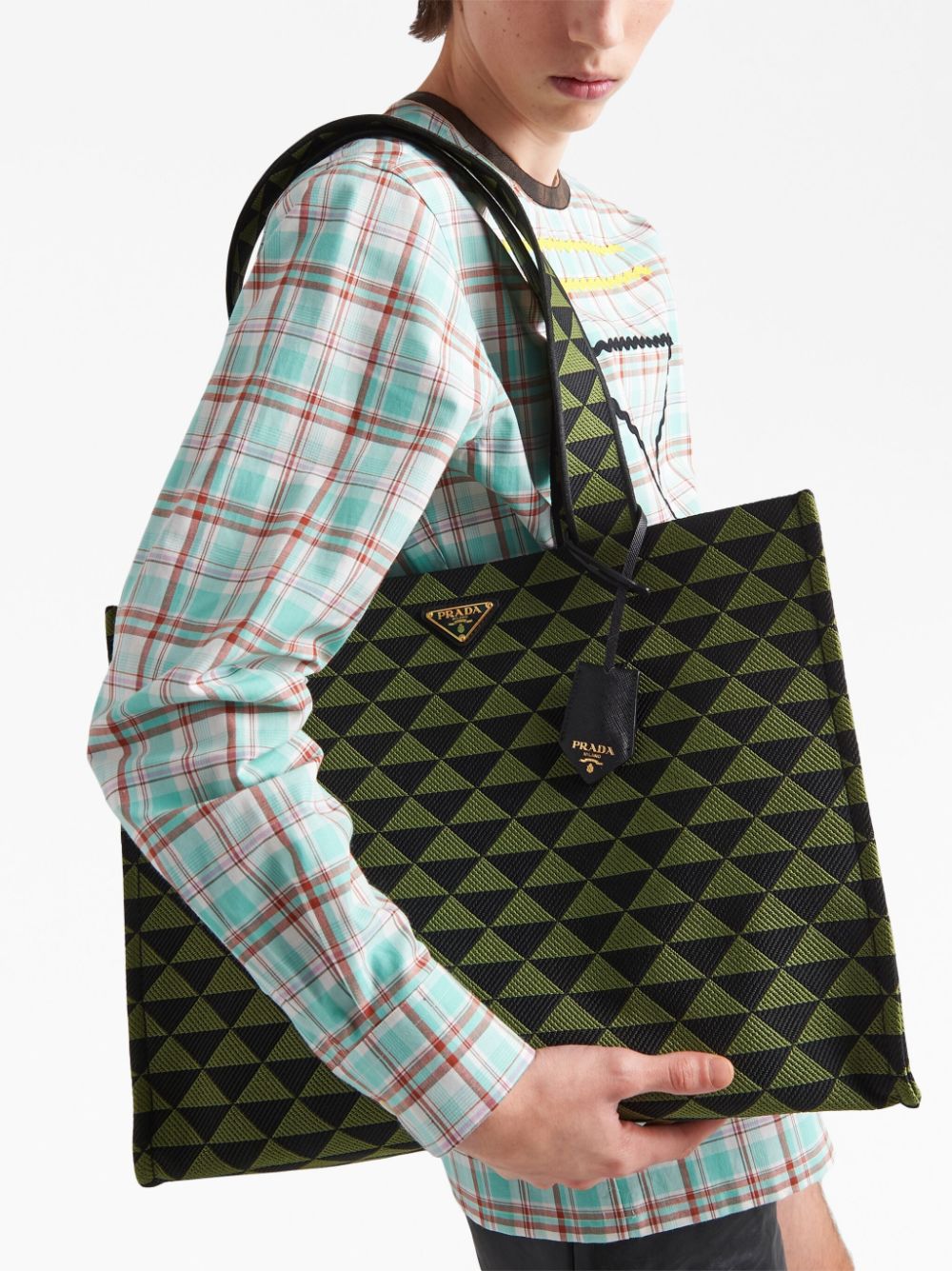 Pra*a large symbole embroidered tote bag